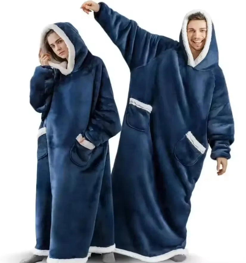 180Cm Super Long Flannel Blanket Pyjamas with Sleeves Winter Hoodies Sweatshirt Women Men Pullover Fleece Giant Oversized Outdoo