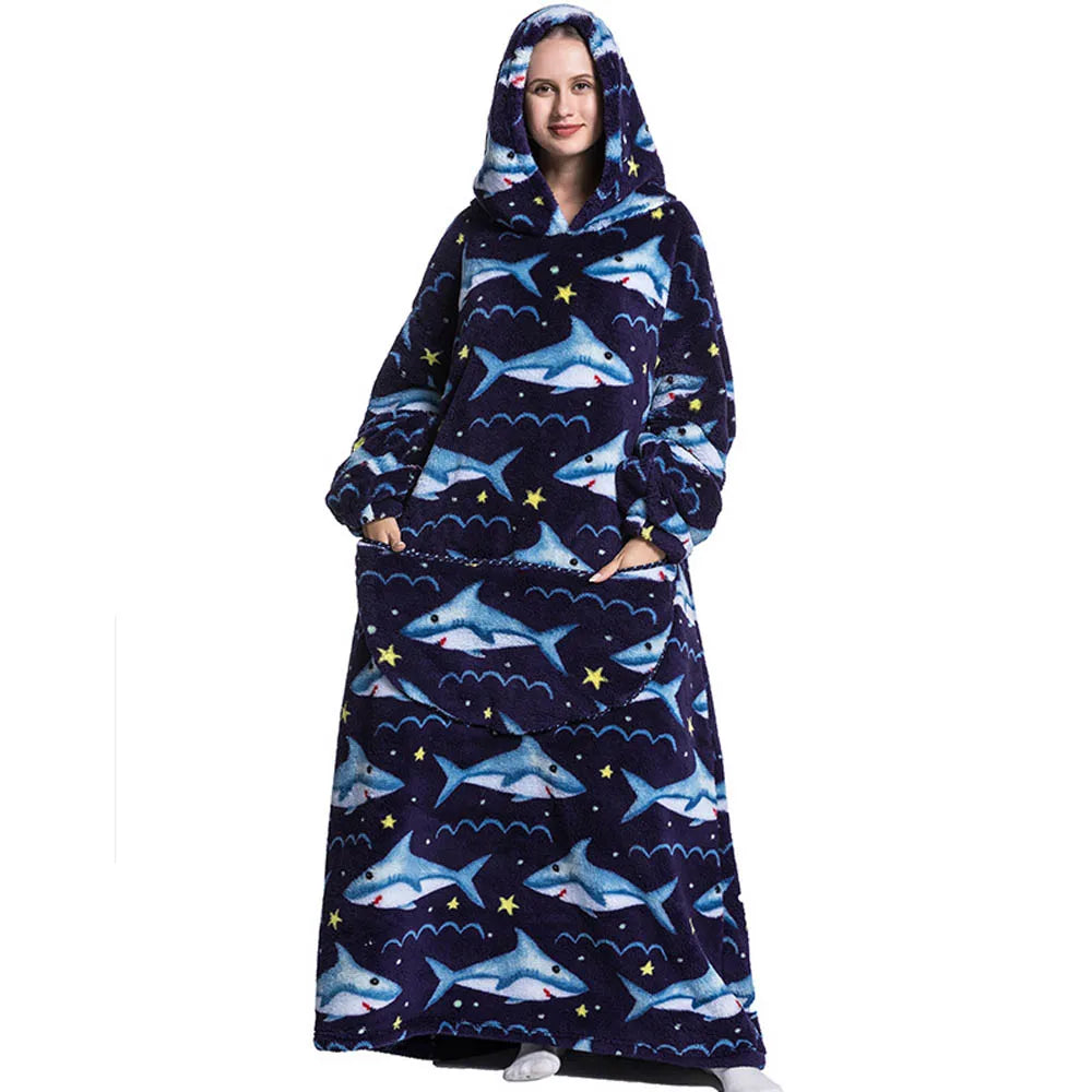 Winter Plush Blankets Wearable Soft Warm Oversized Blanket Hoodie Long Cute Men Women Sherpa Fleece Adult Blanket with Sleeves