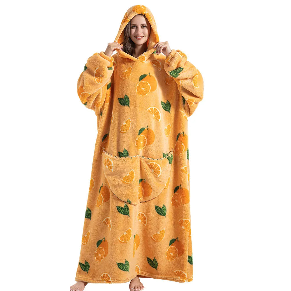 Winter Plush Blankets Wearable Soft Warm Oversized Blanket Hoodie Long Cute Men Women Sherpa Fleece Adult Blanket with Sleeves