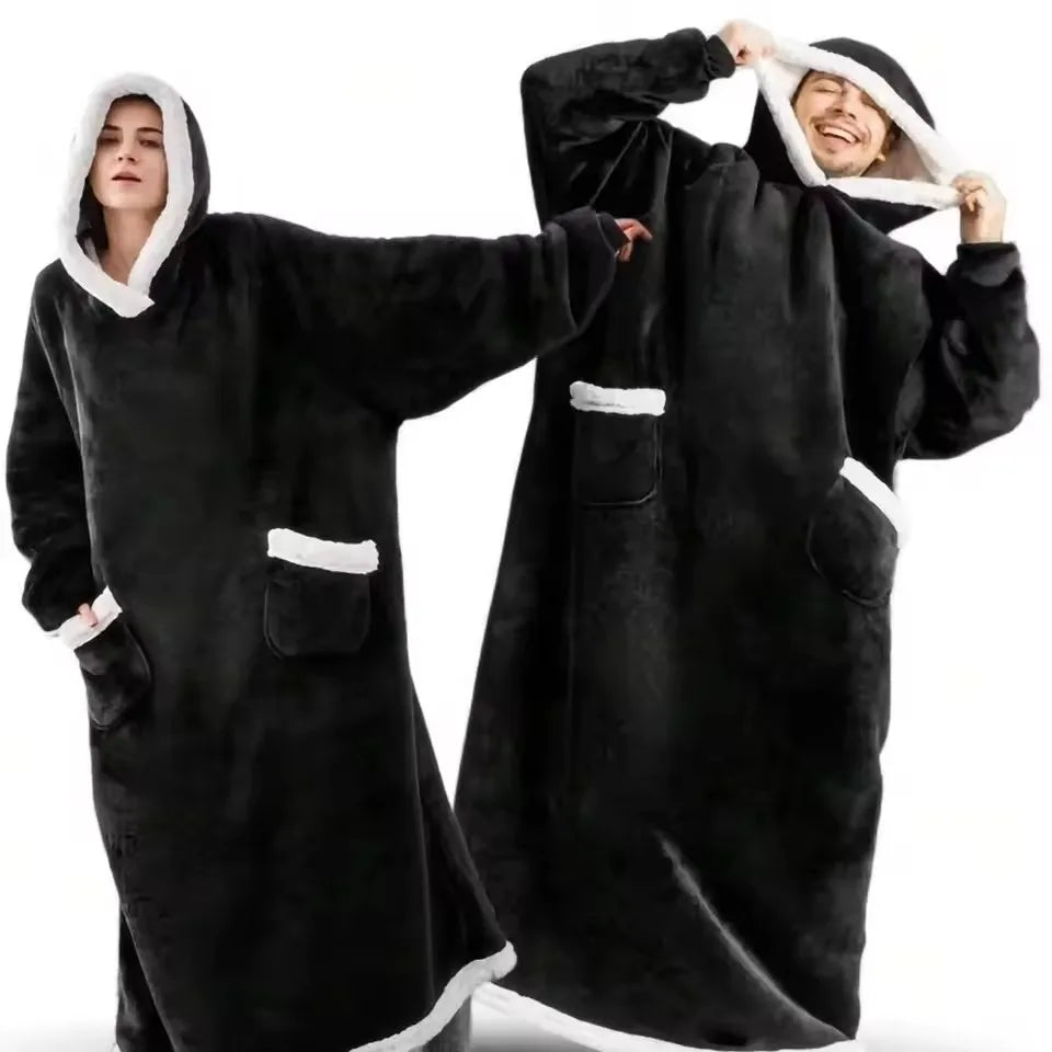 180Cm Super Long Flannel Blanket Pyjamas with Sleeves Winter Hoodies Sweatshirt Women Men Pullover Fleece Giant Oversized Outdoo