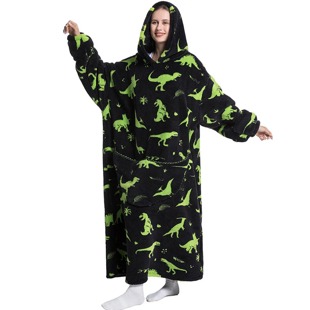 Winter Plush Blankets Wearable Soft Warm Oversized Blanket Hoodie Long Cute Men Women Sherpa Fleece Adult Blanket with Sleeves