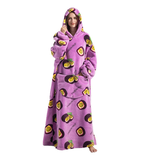 Winter Plush Blankets Wearable Soft Warm Oversized Blanket Hoodie Long Cute Men Women Sherpa Fleece Adult Blanket with Sleeves