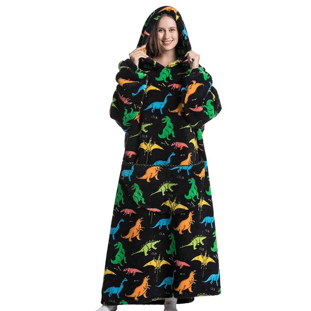 Winter Plush Blankets Wearable Soft Warm Oversized Blanket Hoodie Long Cute Men Women Sherpa Fleece Adult Blanket with Sleeves