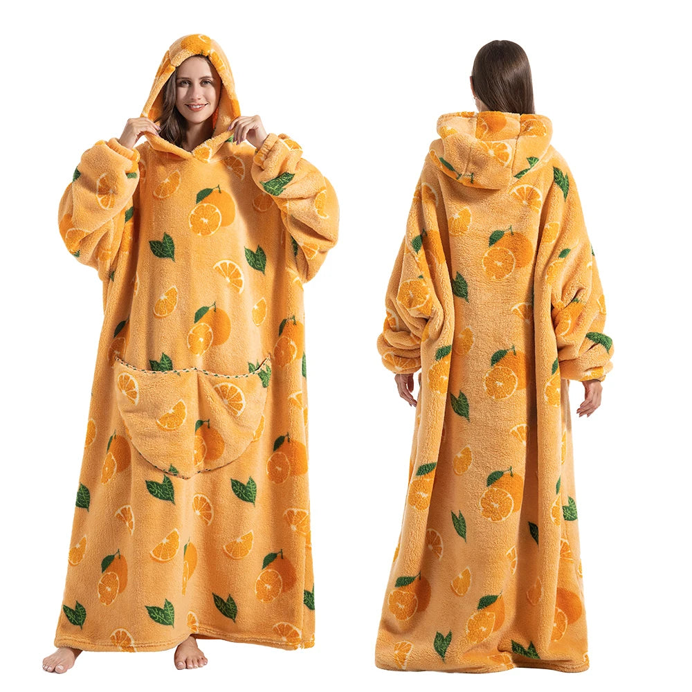 Winter Plush Blankets Wearable Soft Warm Oversized Blanket Hoodie Long Cute Men Women Sherpa Fleece Adult Blanket with Sleeves