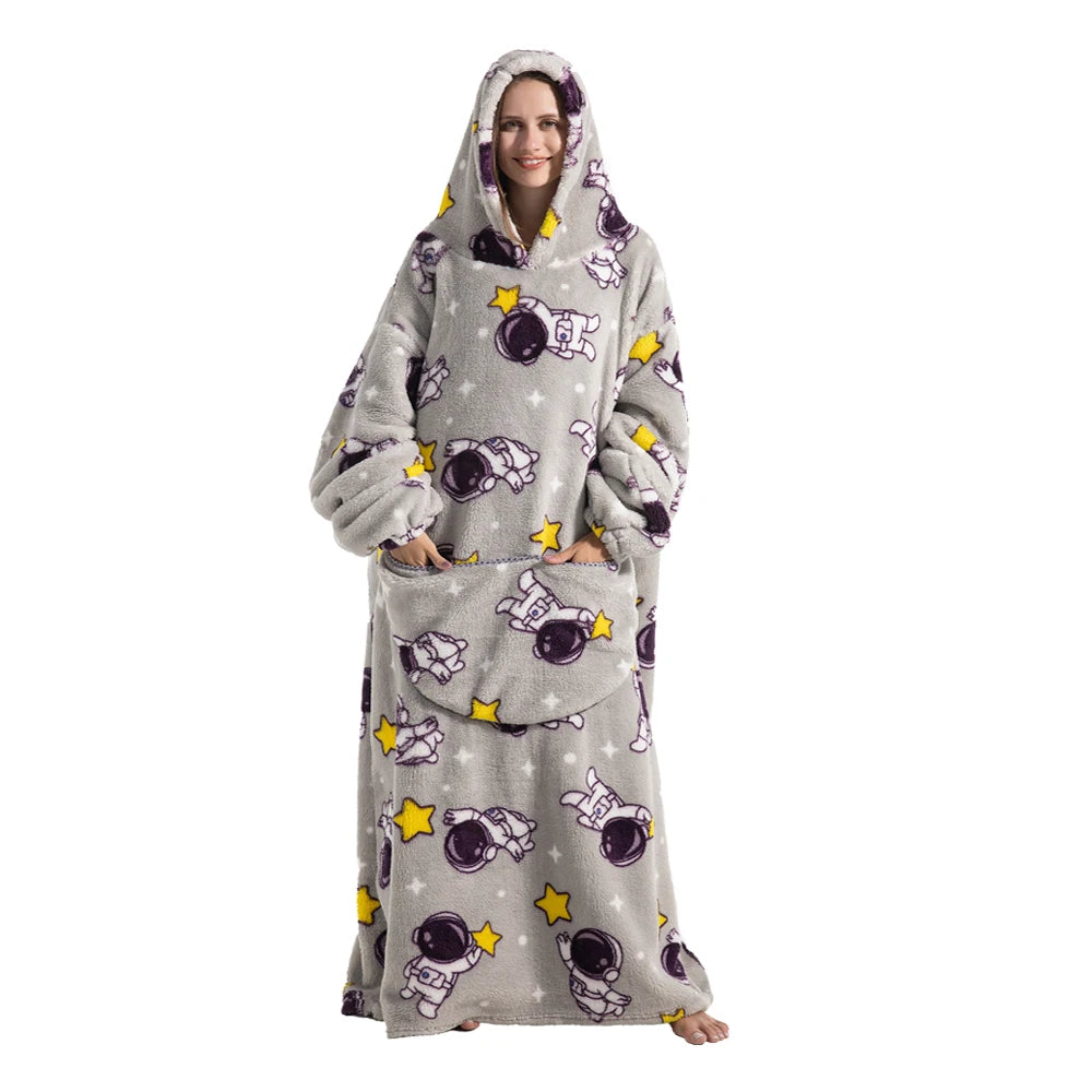 Winter Plush Blankets Wearable Soft Warm Oversized Blanket Hoodie Long Cute Men Women Sherpa Fleece Adult Blanket with Sleeves