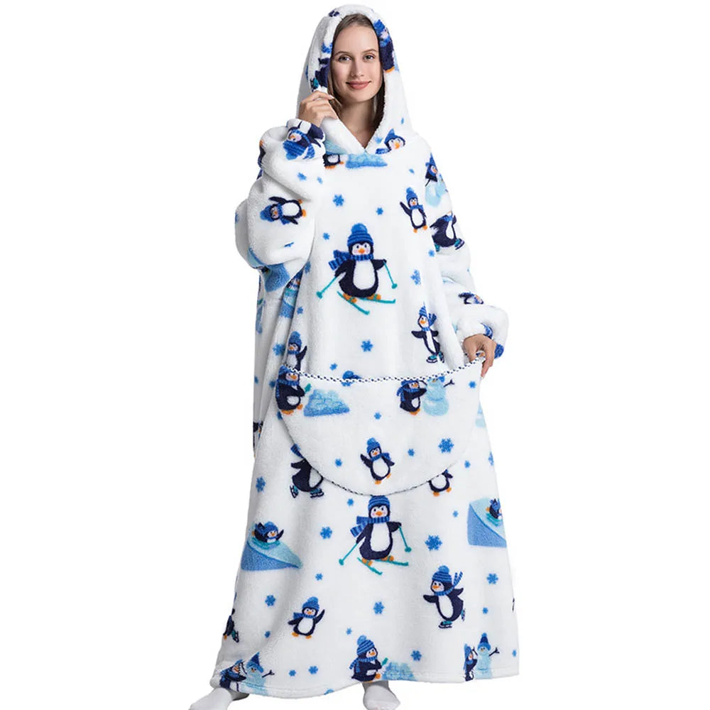 Winter Plush Blankets Wearable Soft Warm Oversized Blanket Hoodie Long Cute Men Women Sherpa Fleece Adult Blanket with Sleeves