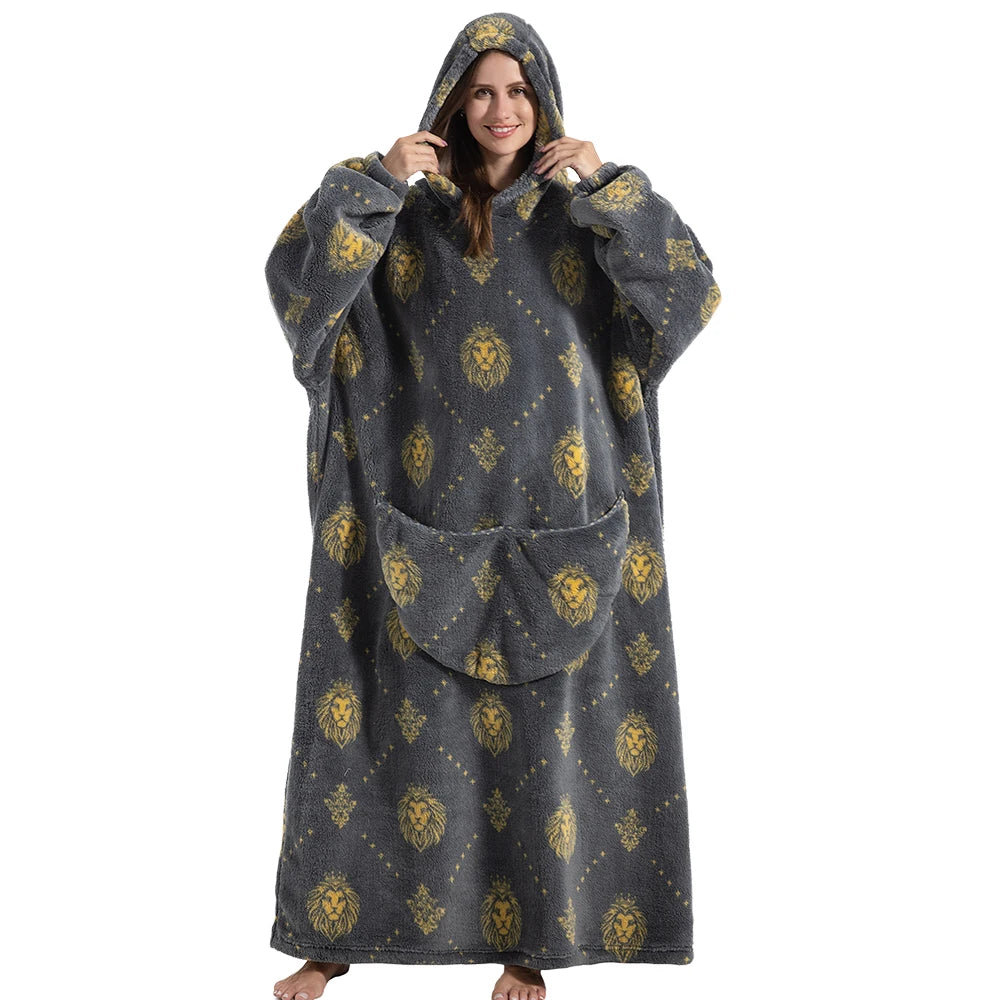 Winter Plush Blankets Wearable Soft Warm Oversized Blanket Hoodie Long Cute Men Women Sherpa Fleece Adult Blanket with Sleeves