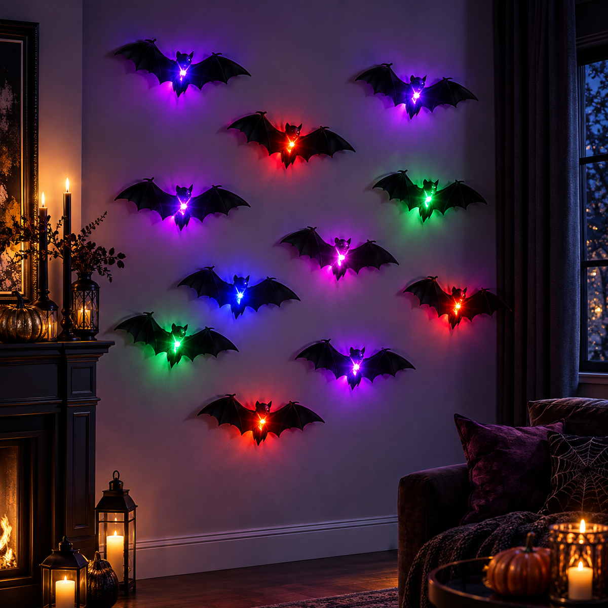 Stickers LED 3D chauves-souris et araignées Halloween
