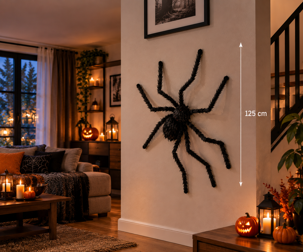 Araignée géante noire en peluche, décoration Halloween