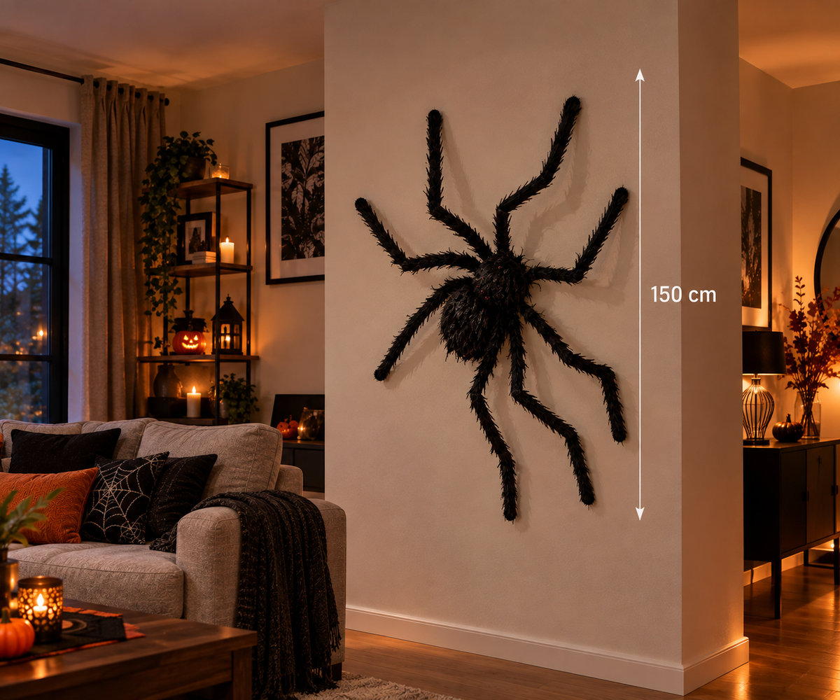 Araignée géante noire en peluche, décoration Halloween