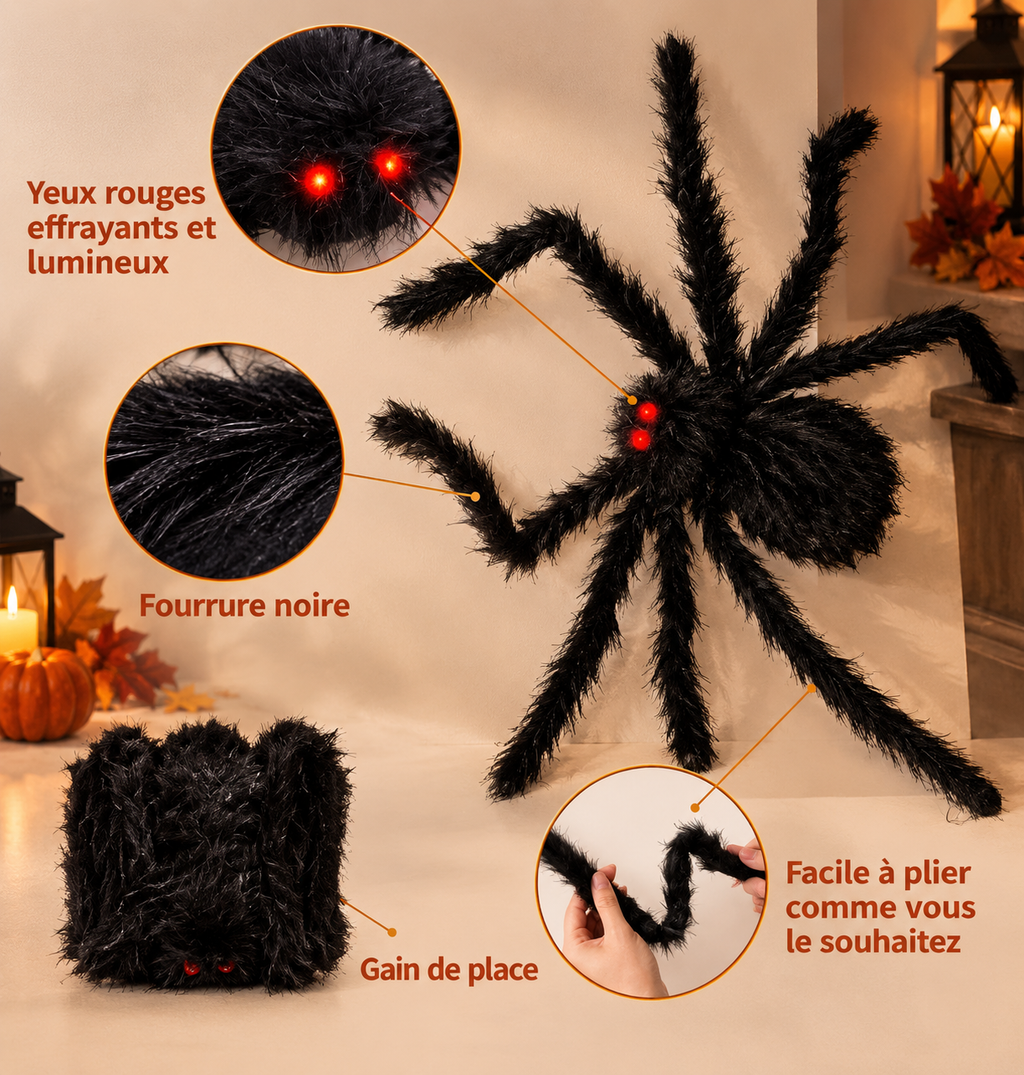 Araignée géante noire en peluche, décoration Halloween