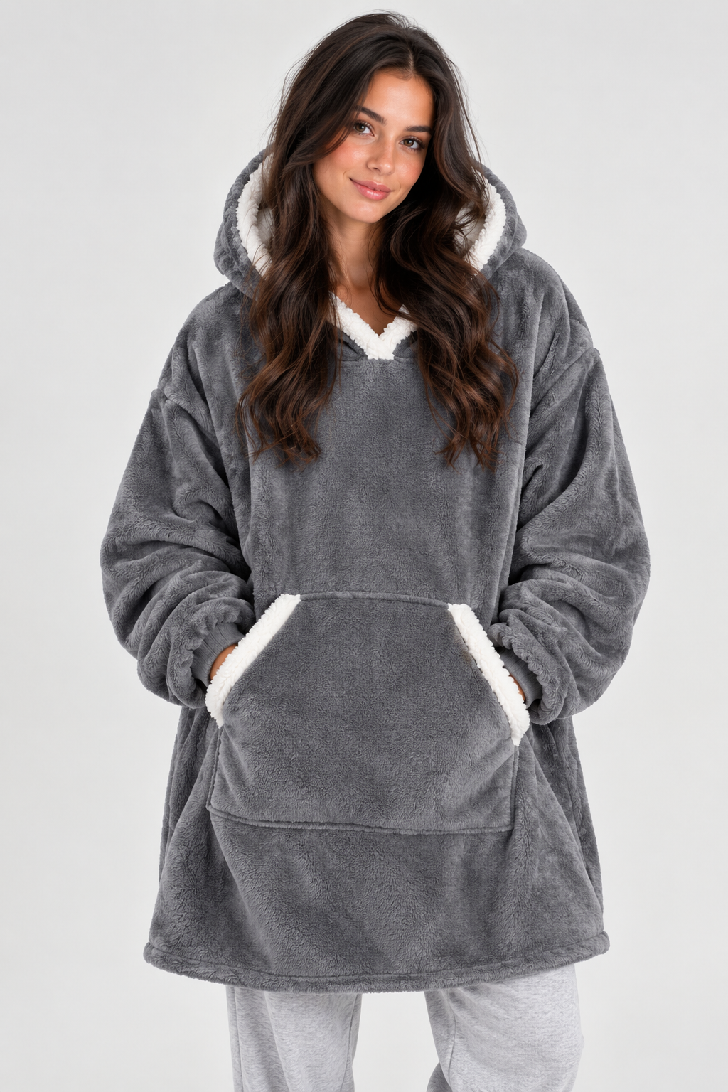 Couverture Sherpa Oversize à Capuche — Flanelle Douce