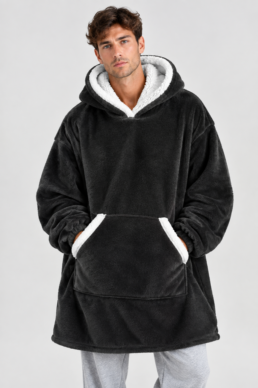 Couverture Sherpa Oversize à Capuche — Flanelle Douce