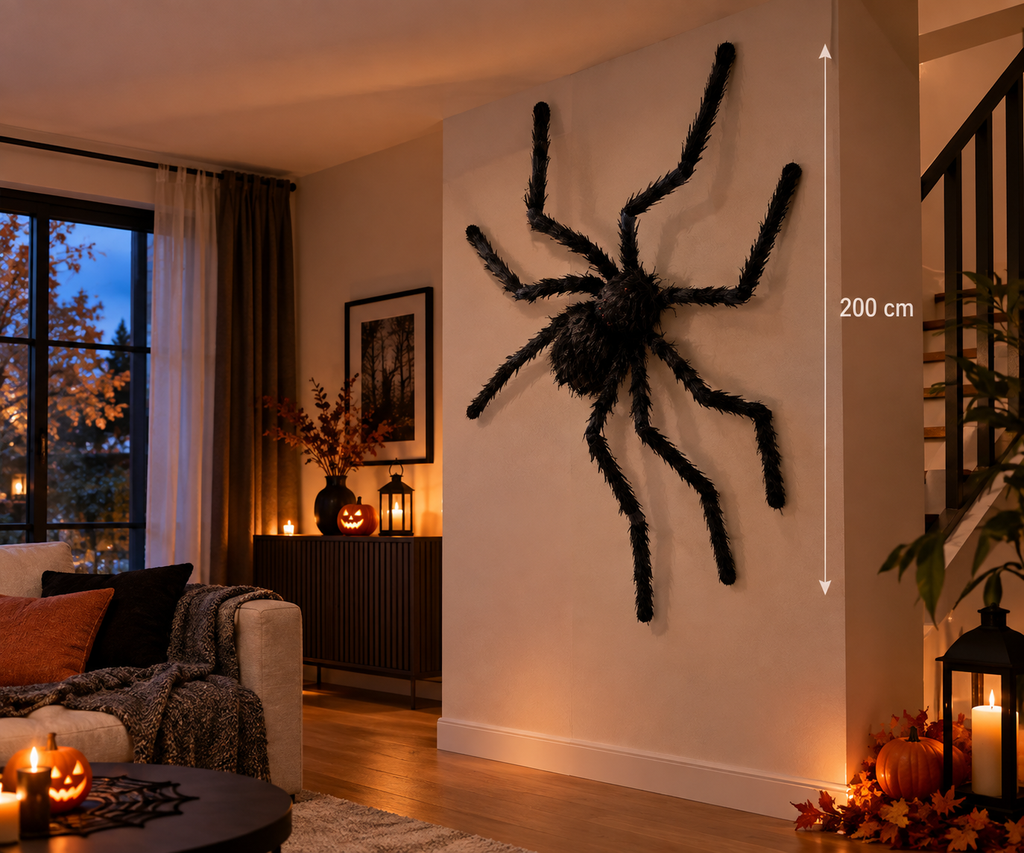 Araignée géante noire en peluche, décoration Halloween