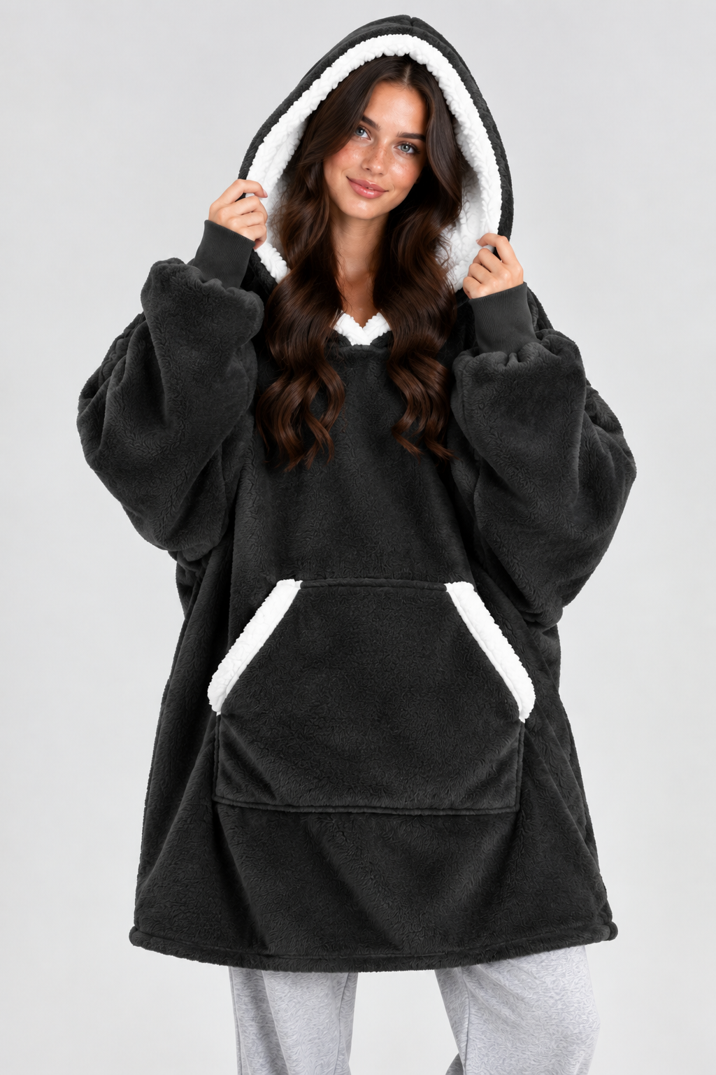 Couverture Sherpa Oversize à Capuche — Flanelle Douce
