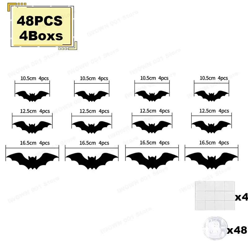 Stickers LED 3D chauves-souris et araignées Halloween