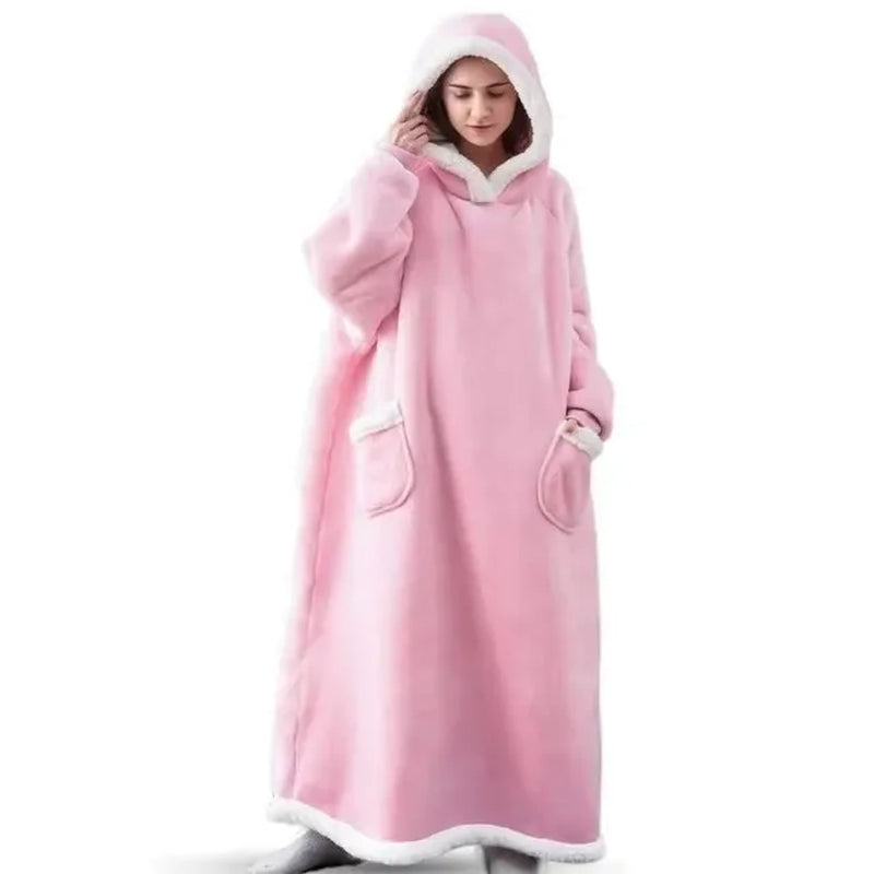 180Cm Super Long Flannel Blanket Pyjamas with Sleeves Winter Hoodies Sweatshirt Women Men Pullover Fleece Giant Oversized Outdoo