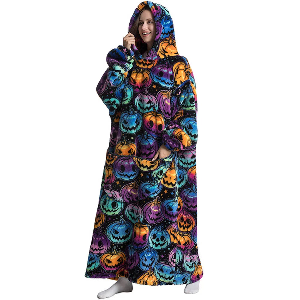 Winter Plush Blankets Wearable Soft Warm Oversized Blanket Hoodie Long Cute Men Women Sherpa Fleece Adult Blanket with Sleeves