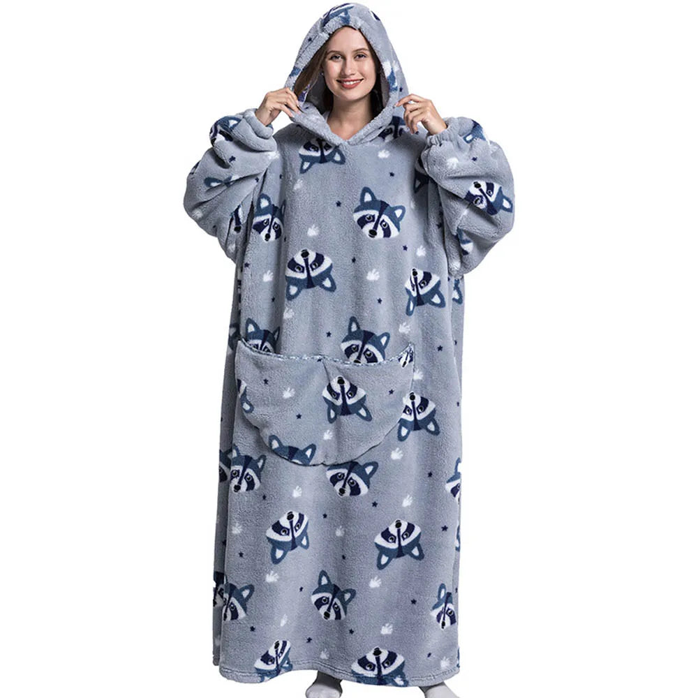 Winter Plush Blankets Wearable Soft Warm Oversized Blanket Hoodie Long Cute Men Women Sherpa Fleece Adult Blanket with Sleeves