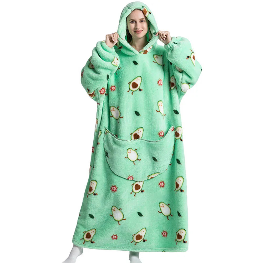 Winter Plush Blankets Wearable Soft Warm Oversized Blanket Hoodie Long Cute Men Women Sherpa Fleece Adult Blanket with Sleeves