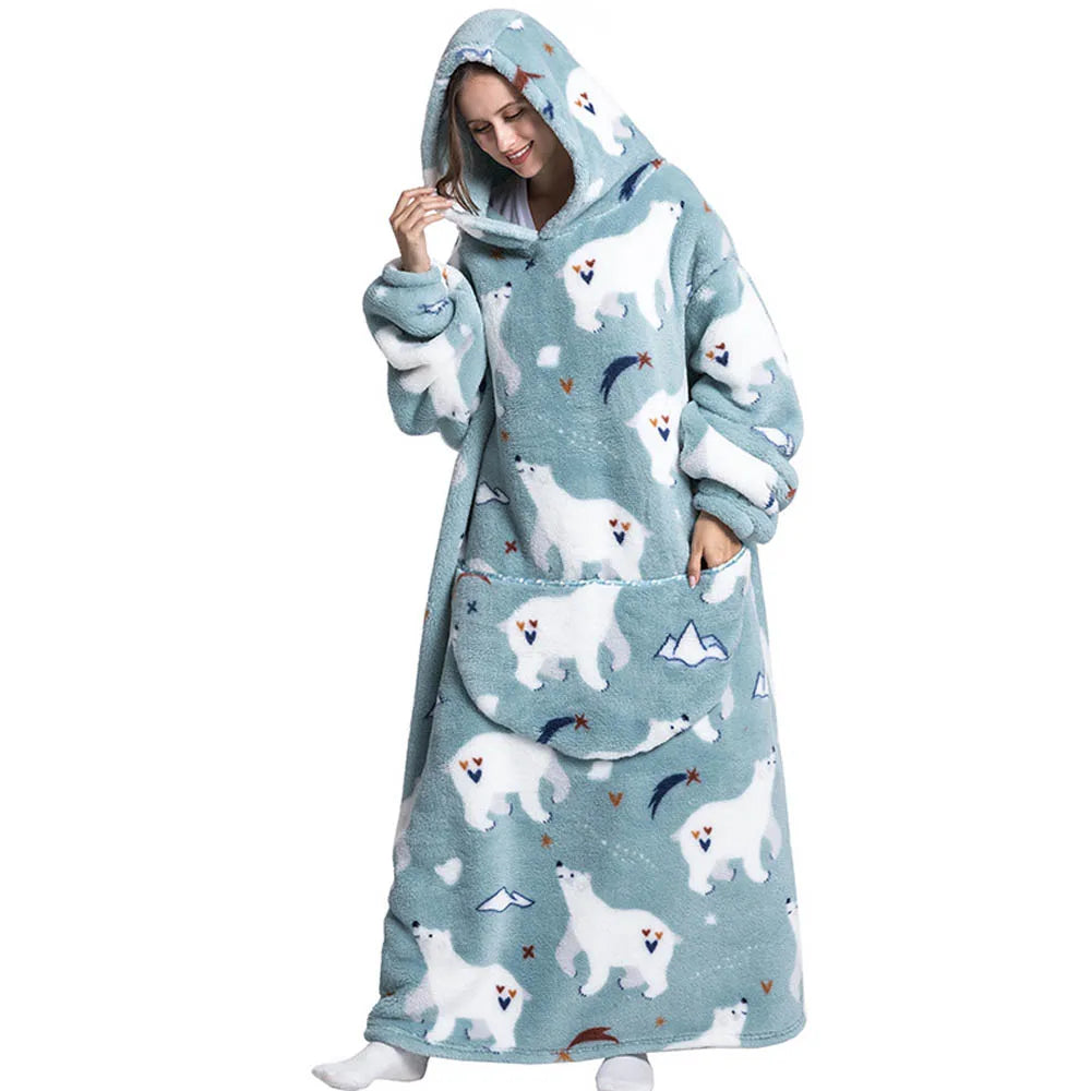 Winter Plush Blankets Wearable Soft Warm Oversized Blanket Hoodie Long Cute Men Women Sherpa Fleece Adult Blanket with Sleeves