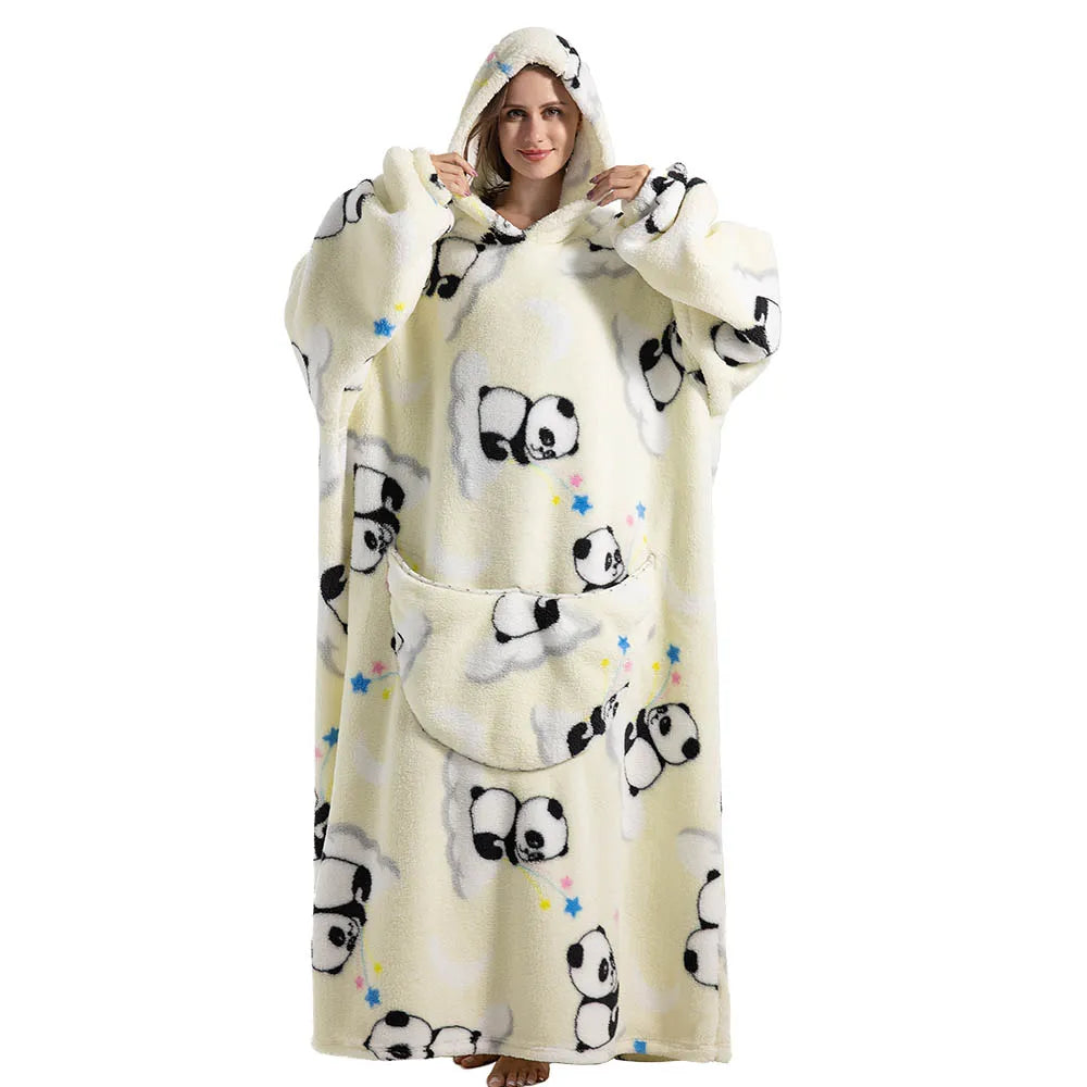 Winter Plush Blankets Wearable Soft Warm Oversized Blanket Hoodie Long Cute Men Women Sherpa Fleece Adult Blanket with Sleeves