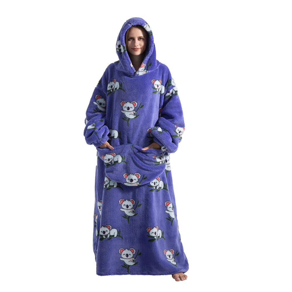 Winter Plush Blankets Wearable Soft Warm Oversized Blanket Hoodie Long Cute Men Women Sherpa Fleece Adult Blanket with Sleeves