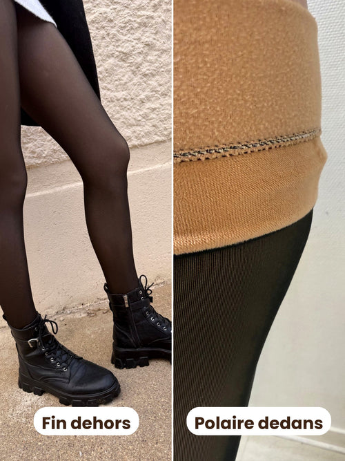 Collant polaire effet transparent noir : fin à l'extérieur, doublé polaire à l'intérieur