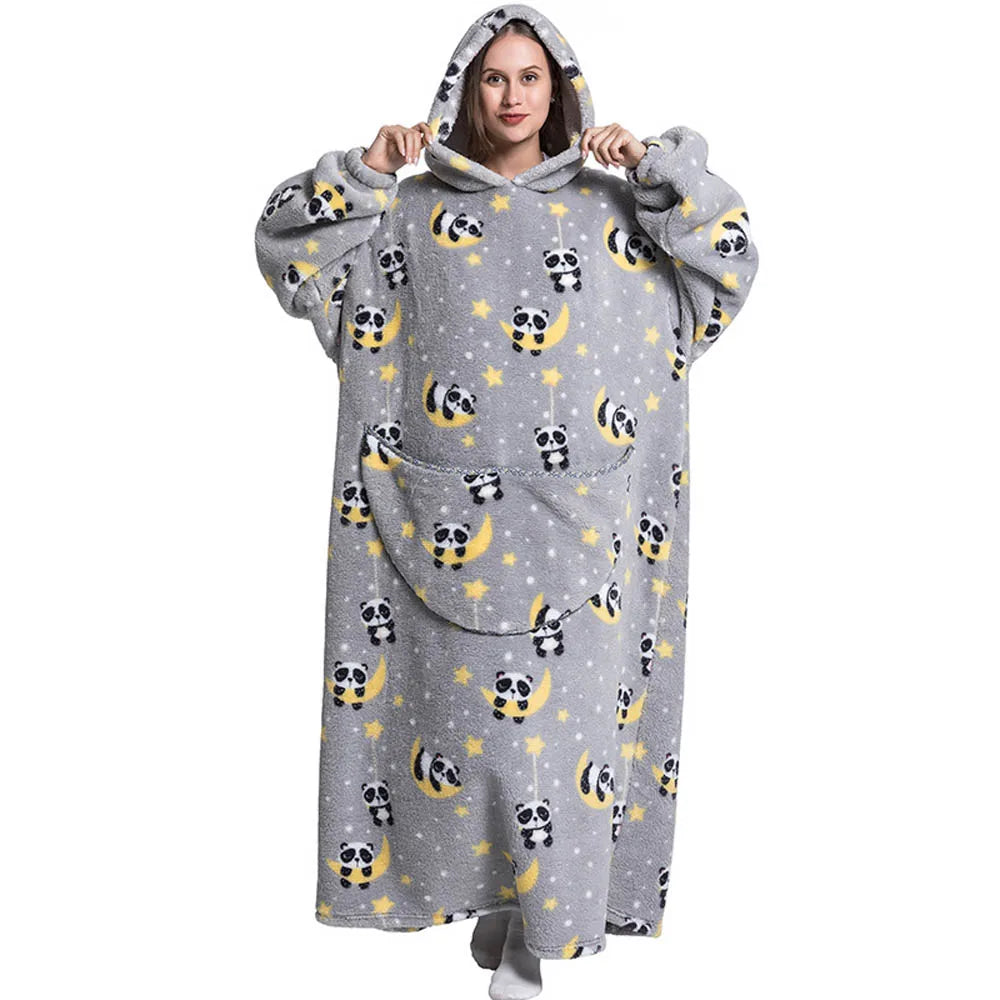 Winter Plush Blankets Wearable Soft Warm Oversized Blanket Hoodie Long Cute Men Women Sherpa Fleece Adult Blanket with Sleeves