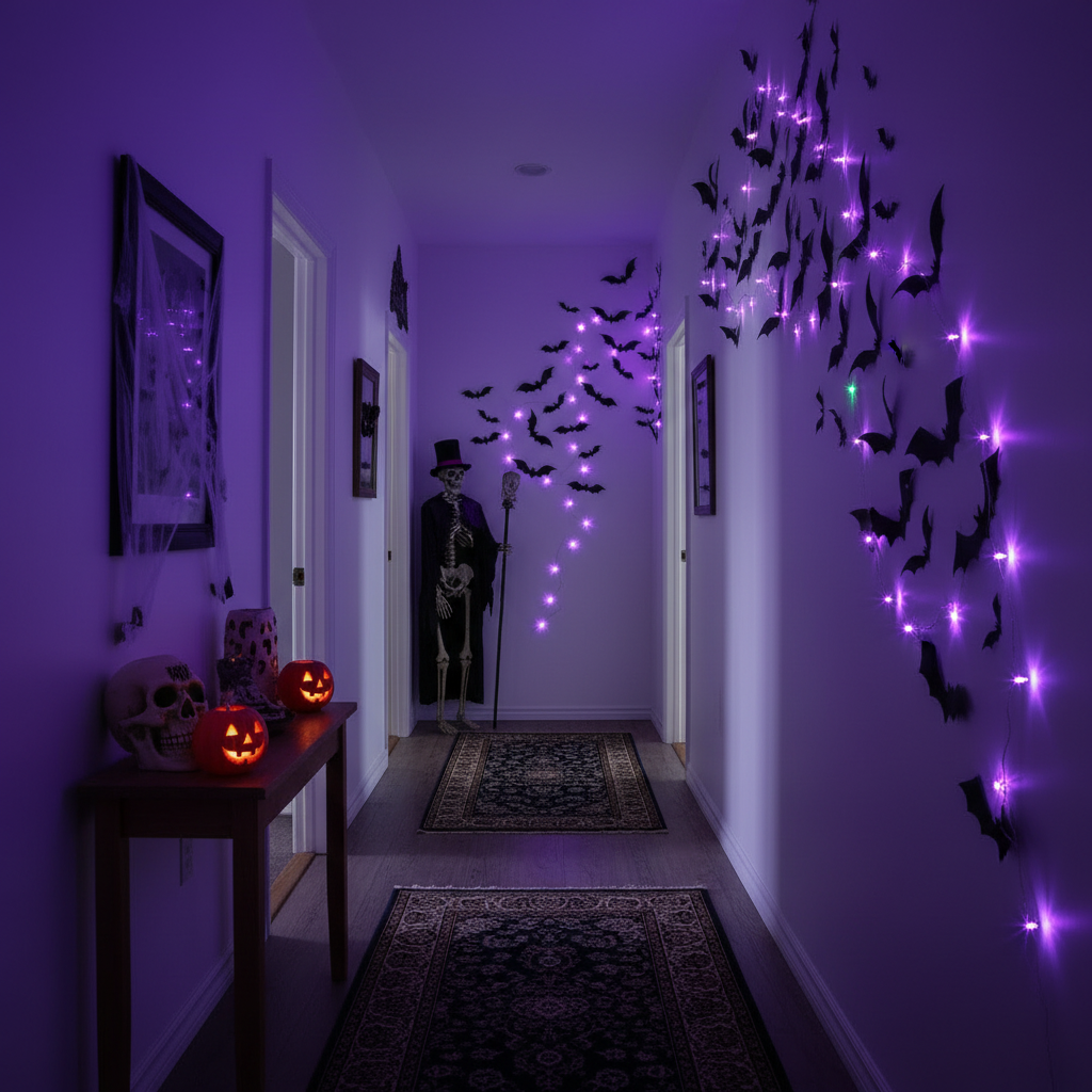 Décoration Halloween chauves-souris LED couloir