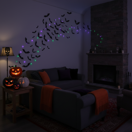 Décoration Halloween chauves-souris LED salon