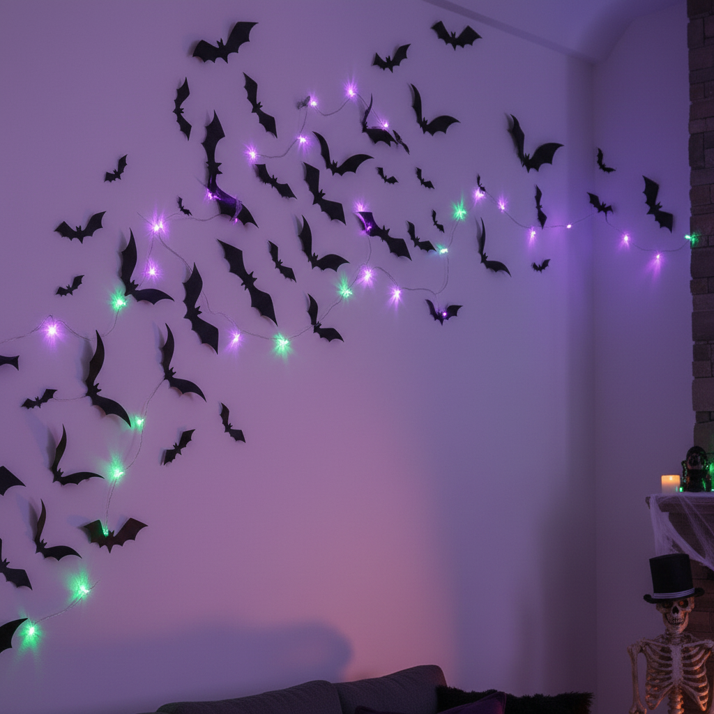 Gros plan chauves-souris LED Halloween détail